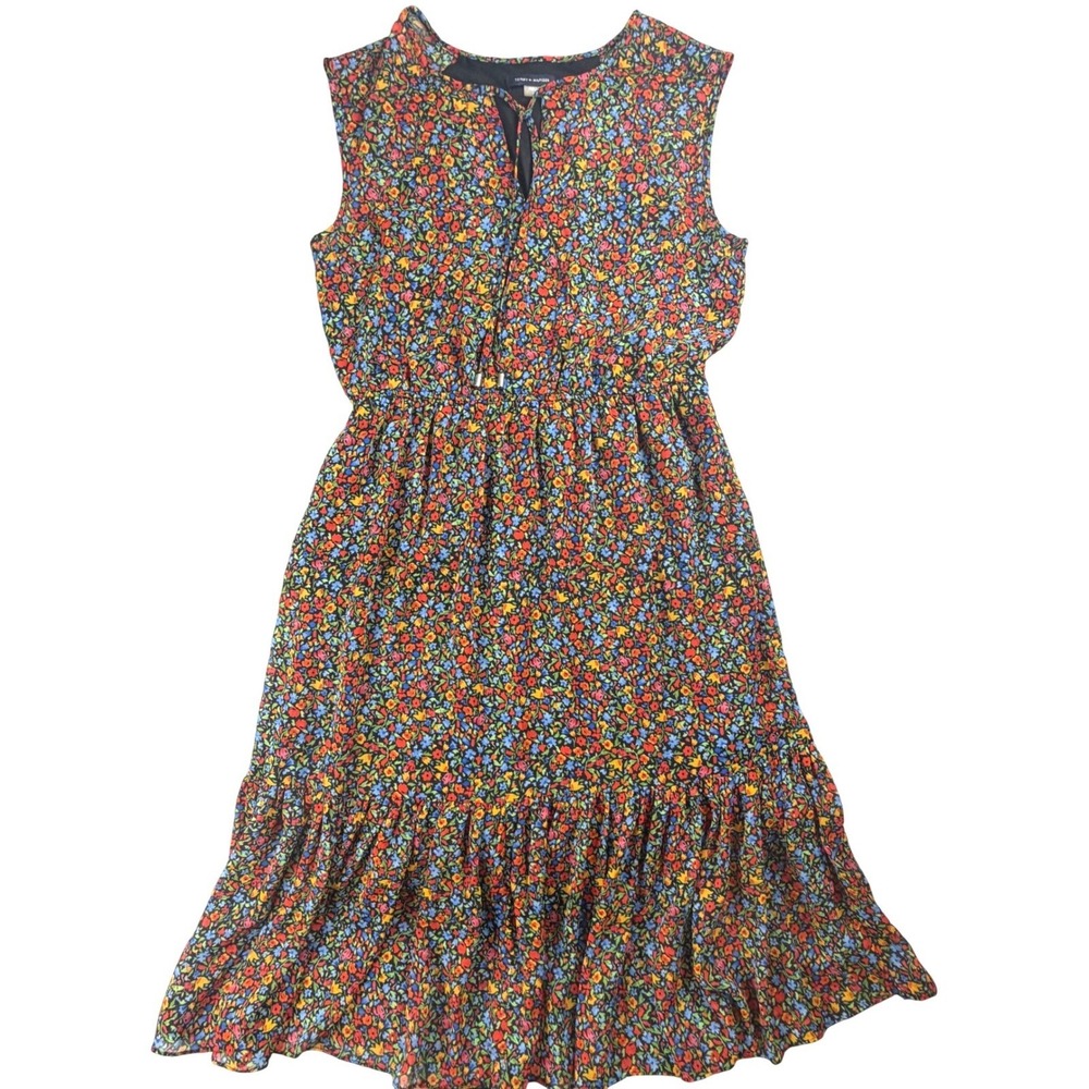 Tommy Hilfiger Women 8 Black Multicolor Floral Tiered Midi Dress Cottagecore - Picture 4 of 13